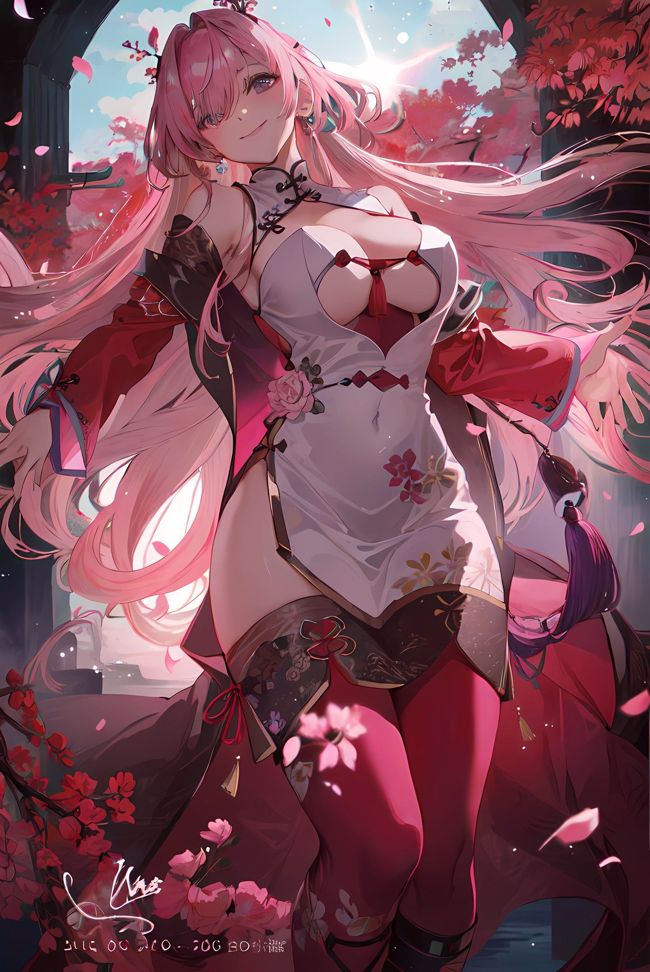 落樱时节少女美，笑颜含羞掩双魅。插画图片壁纸