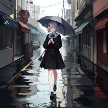 小姐姐一人雨中撑伞走插画图片壁纸