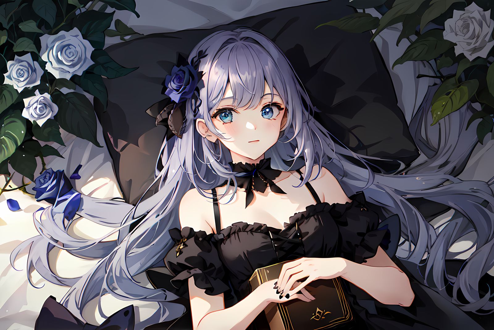 丰富花卉色彩的二次元少女插画图片壁纸