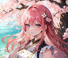 樱花树下的女孩-默认画风cherry blossoms