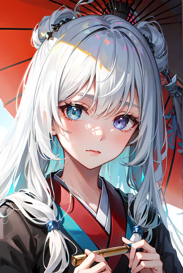 七彩伞下，少女与女神。插画图片壁纸