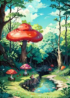 蘑菇森林插画图片壁纸