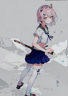 剑·短裙·高筒袜·校服·日本刀插画图片壁纸