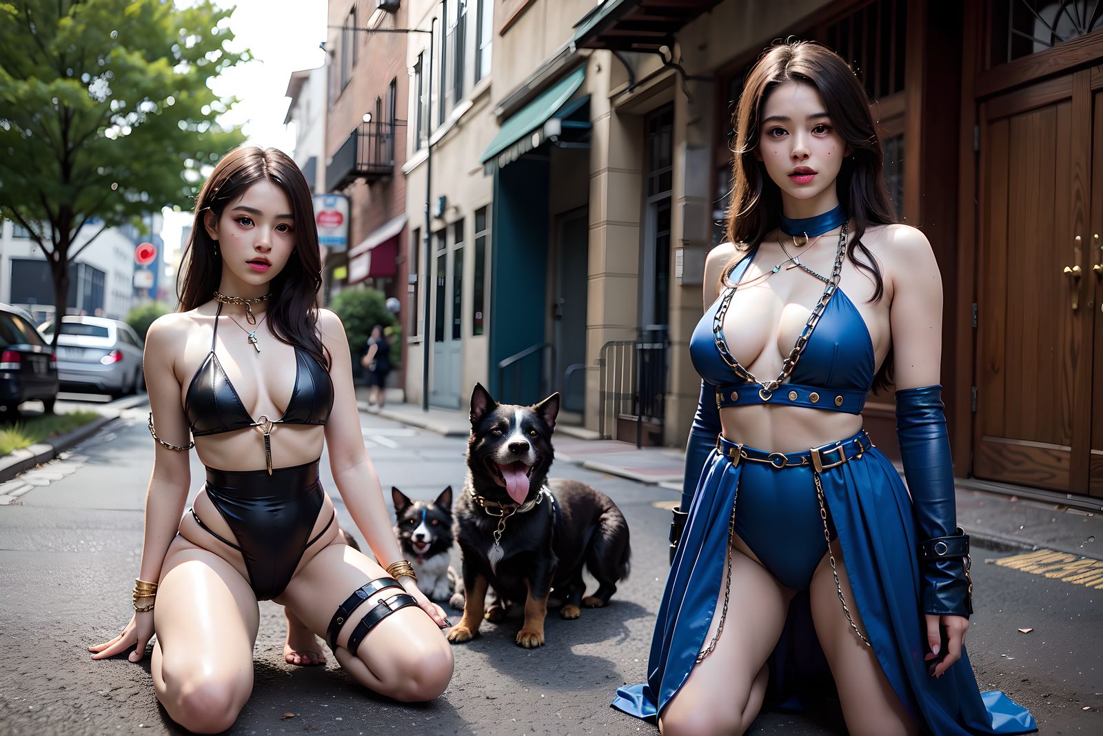 众女子勾画都市风光