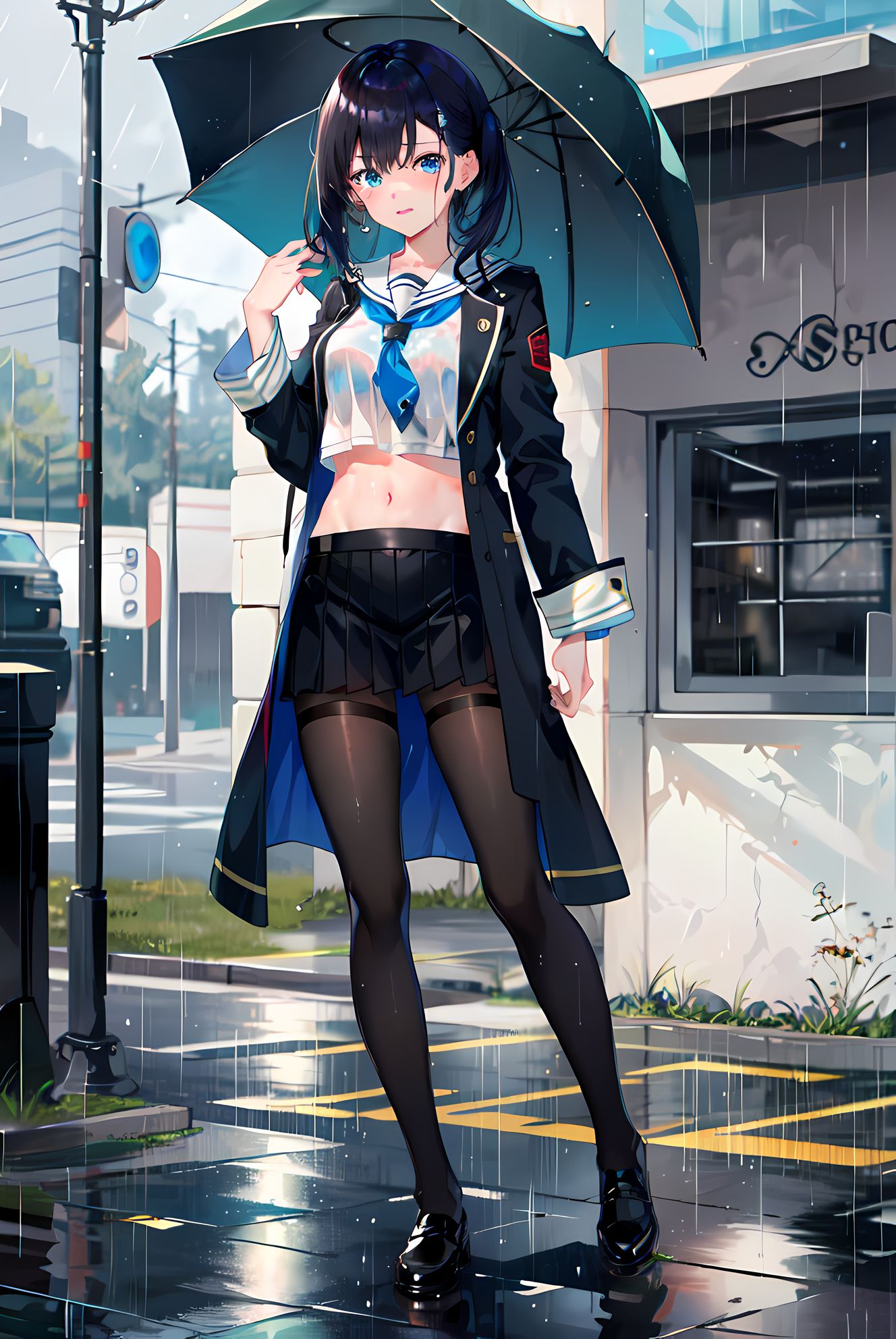 透明雨伞下的少女插画图片壁纸