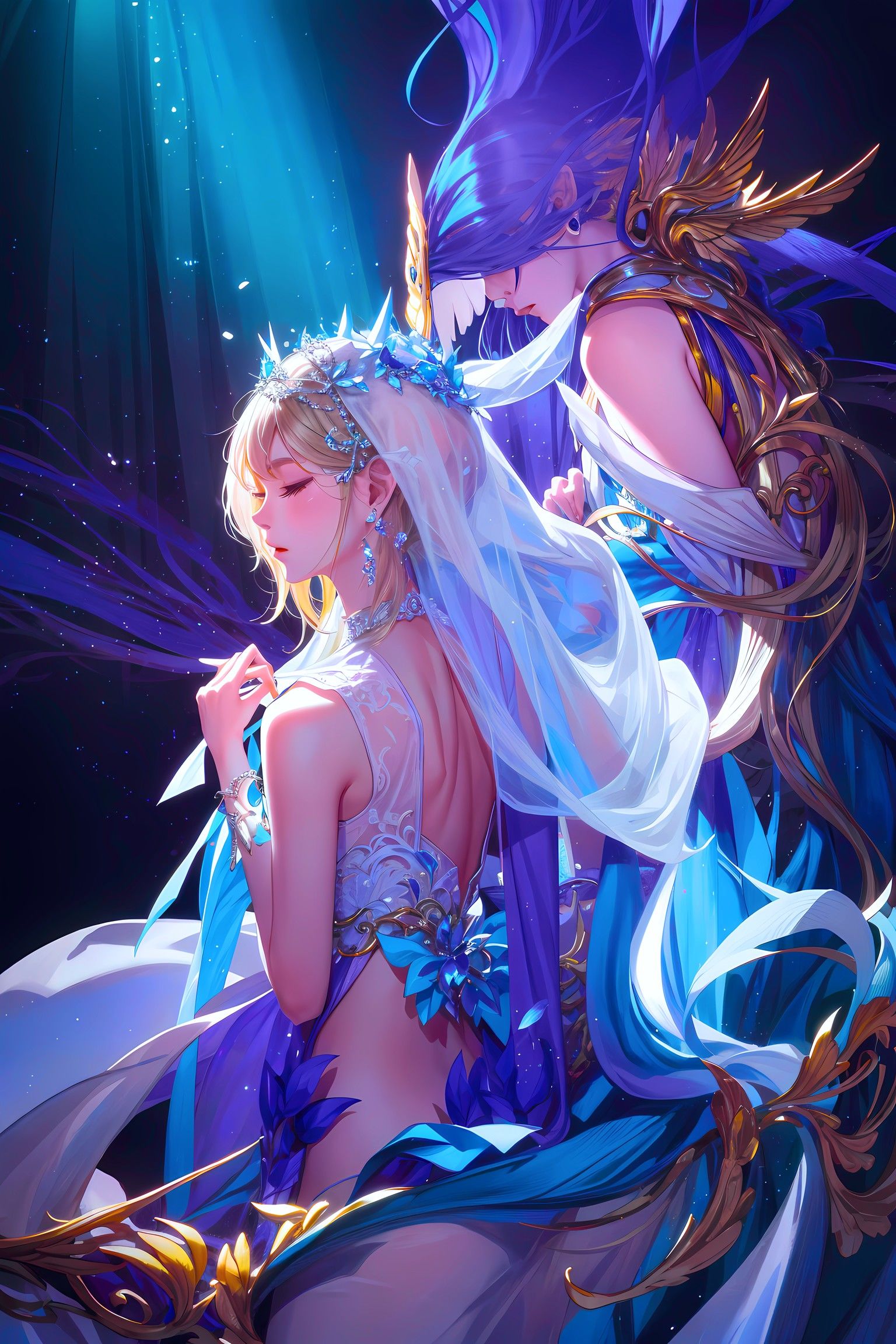 星空姐妹花插画图片壁纸