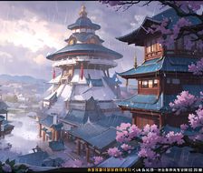 樱花建筑美景-风景东亚建筑