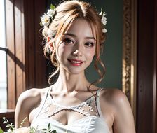 白色花嫁：牙齿和鼻子真实得惊人，胸前鲜花点缀。