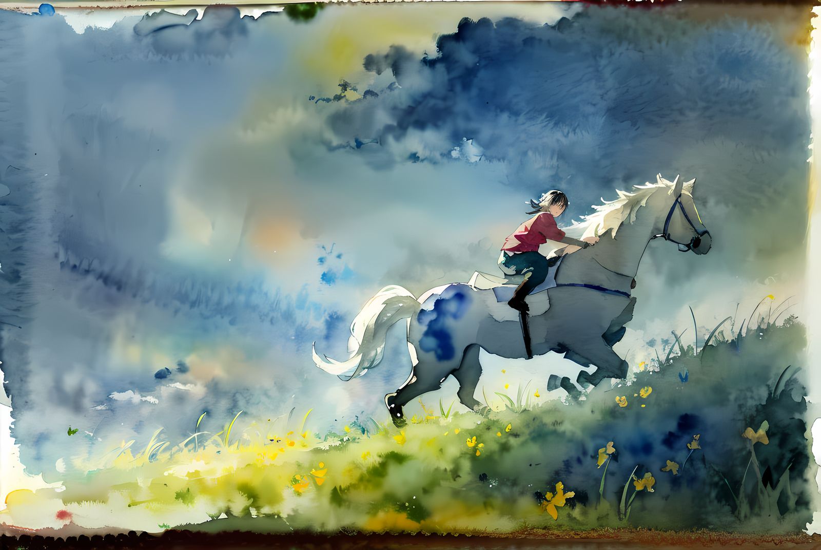 骑白骏马的少年插画图片壁纸