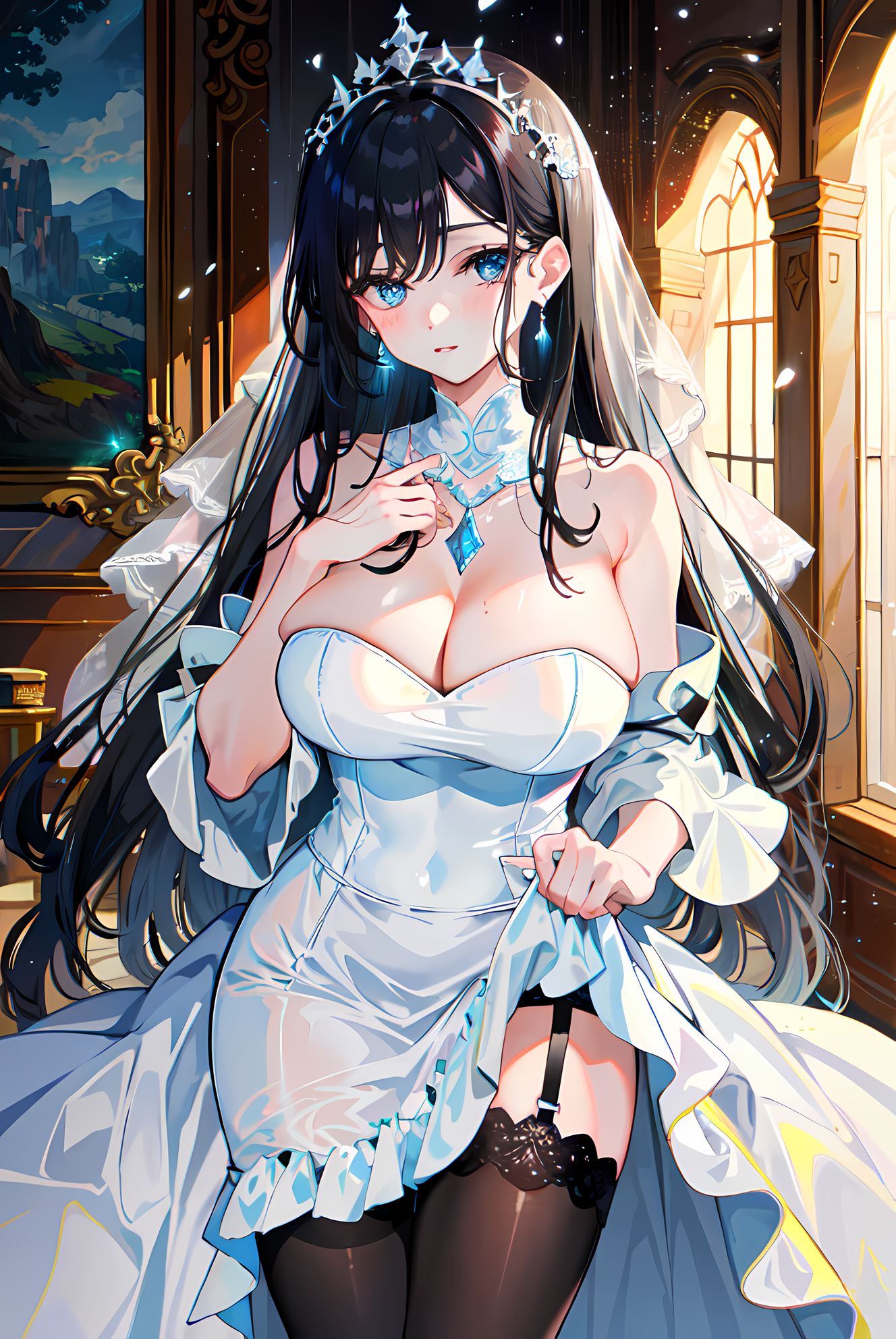 二次元插画：自掀裙角，美眉窥视逆行者。
