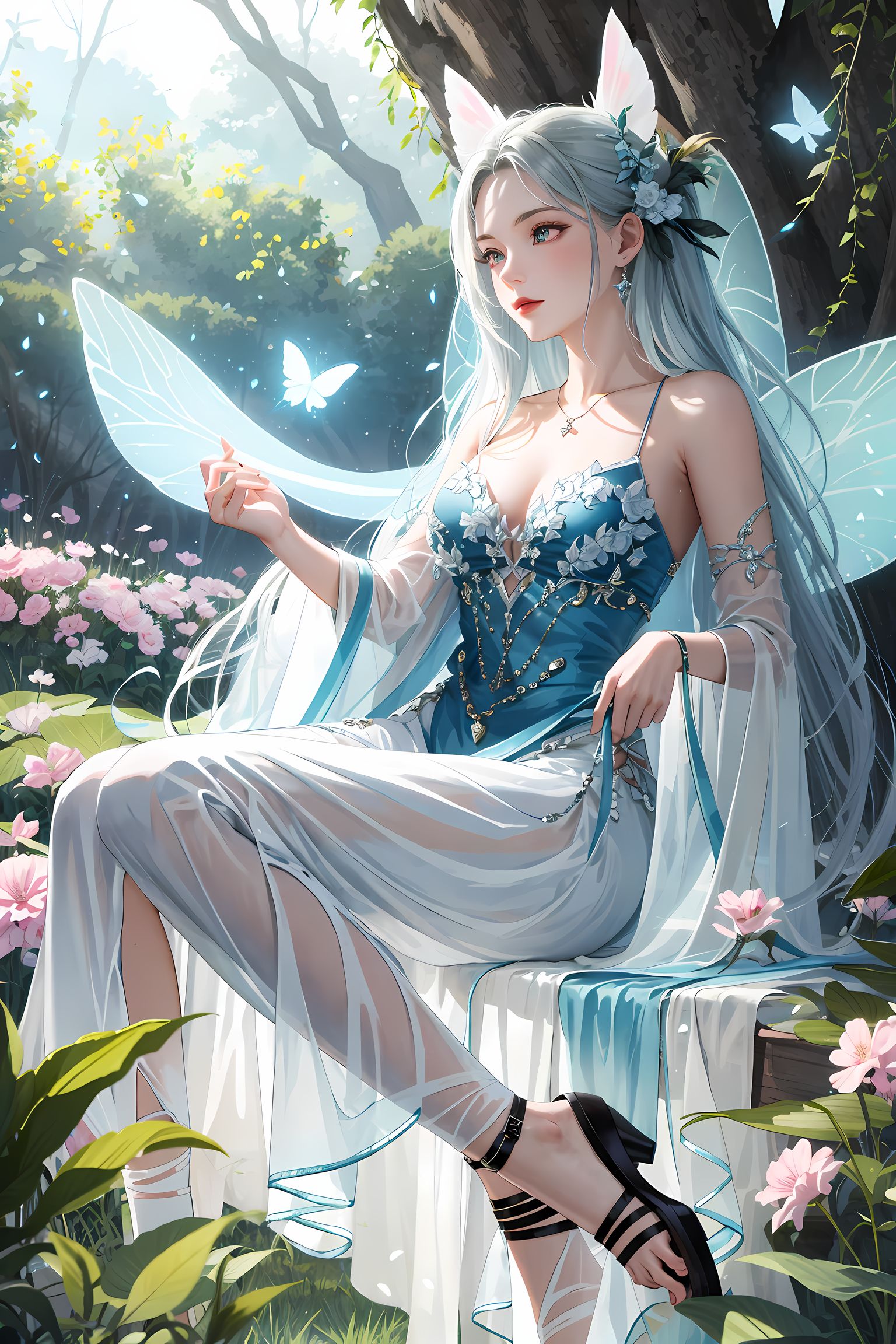 蝴蝶仙女与花园之约插画图片壁纸