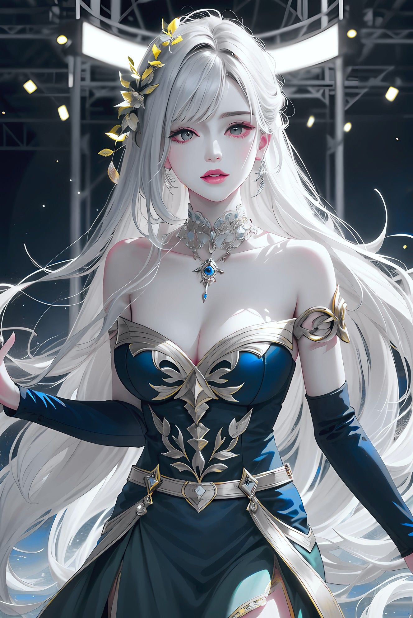 二次元美少女：长发飘飘，眼神迷人。插画图片壁纸
