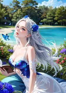 蓝色花朵与蝴蝶头像同人高清图