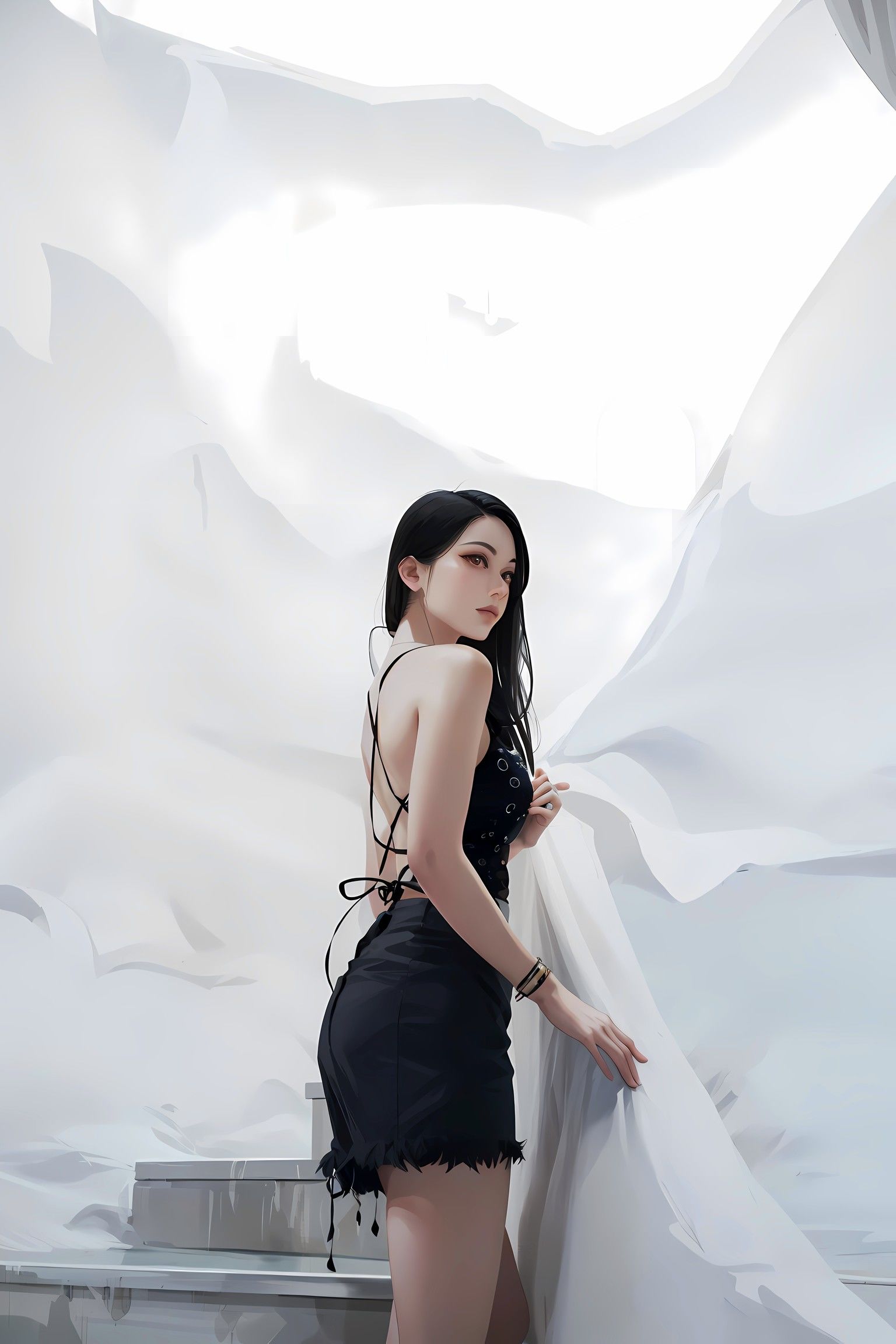 黑发少女插画图片壁纸