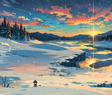 星空湖彩霞-二次元sunset