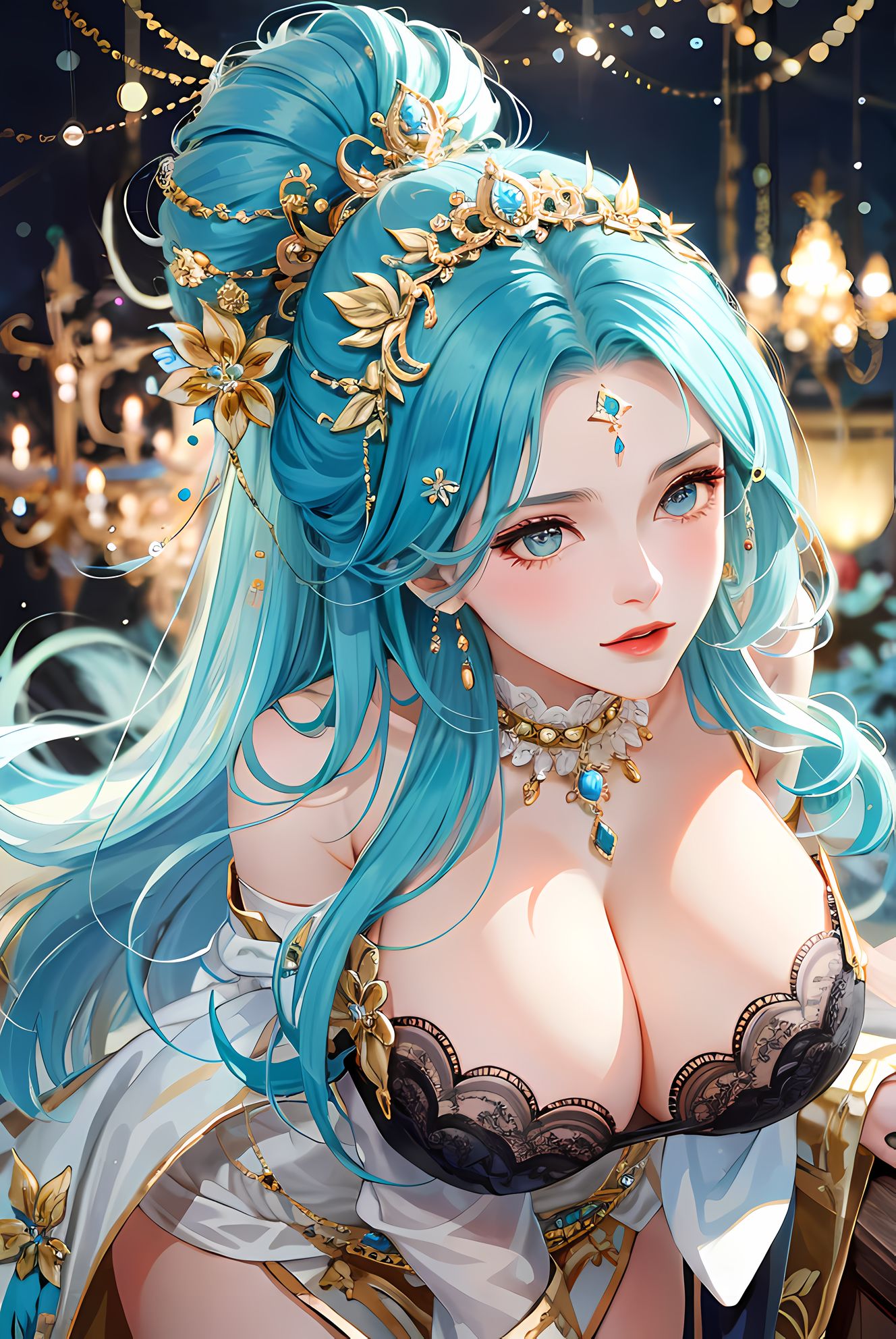 珠宝美女：泳装少女的华美项链插画图片壁纸