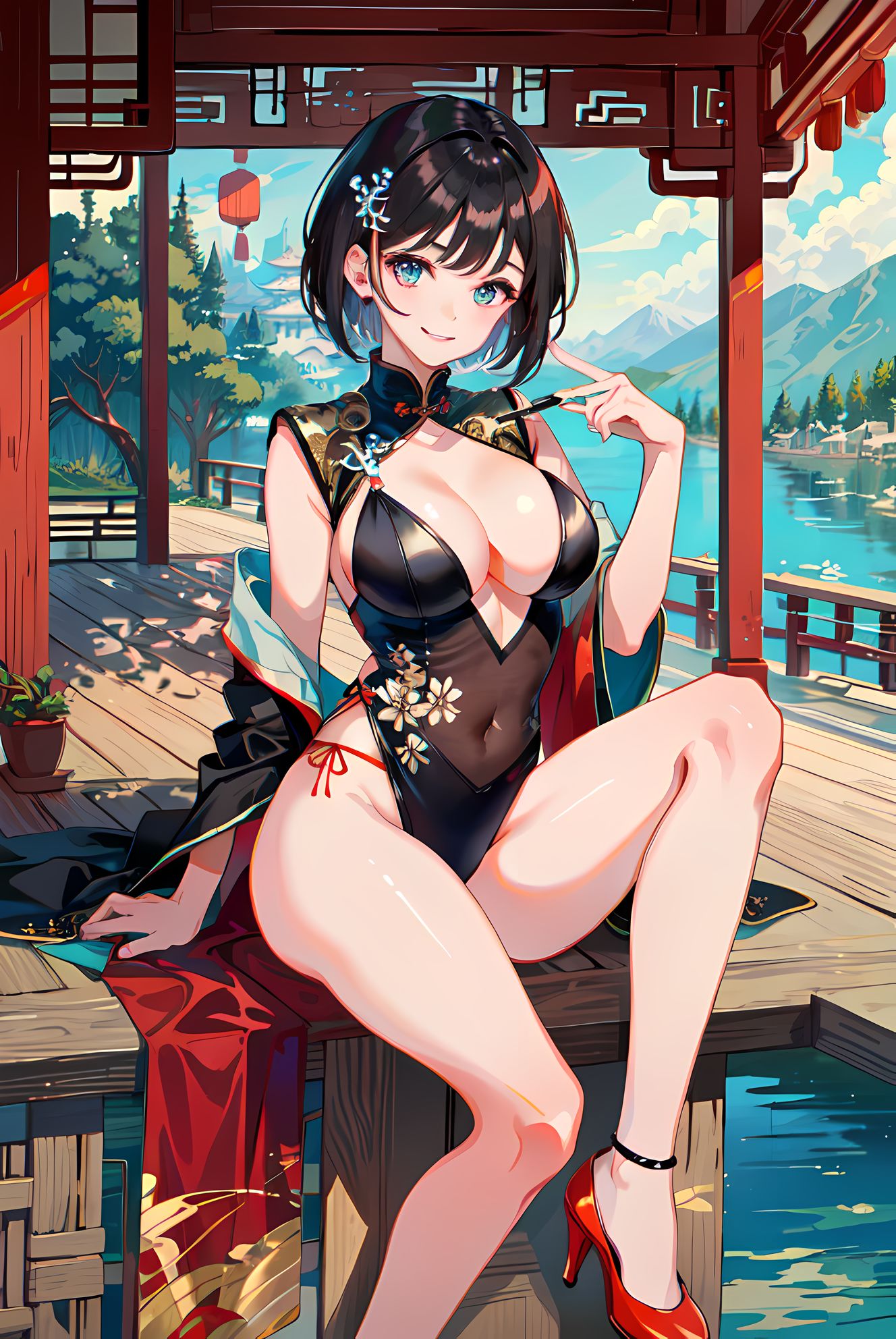 双萌大杏眼，乐享中国风，汉服也能很性感插画图片壁纸