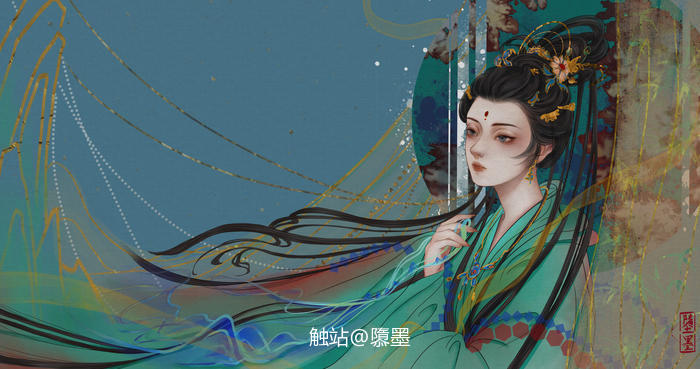 凝望青绿插画图片壁纸