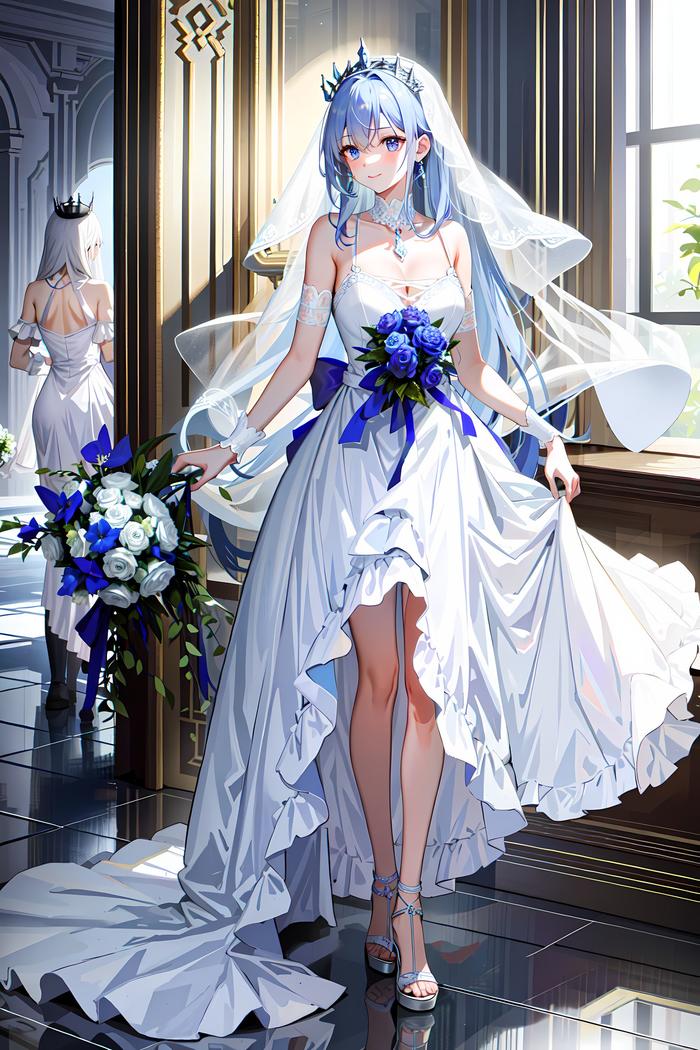 蓝色婚礼新娘插画图片壁纸