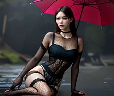 彩色雨伞-真人写实女性