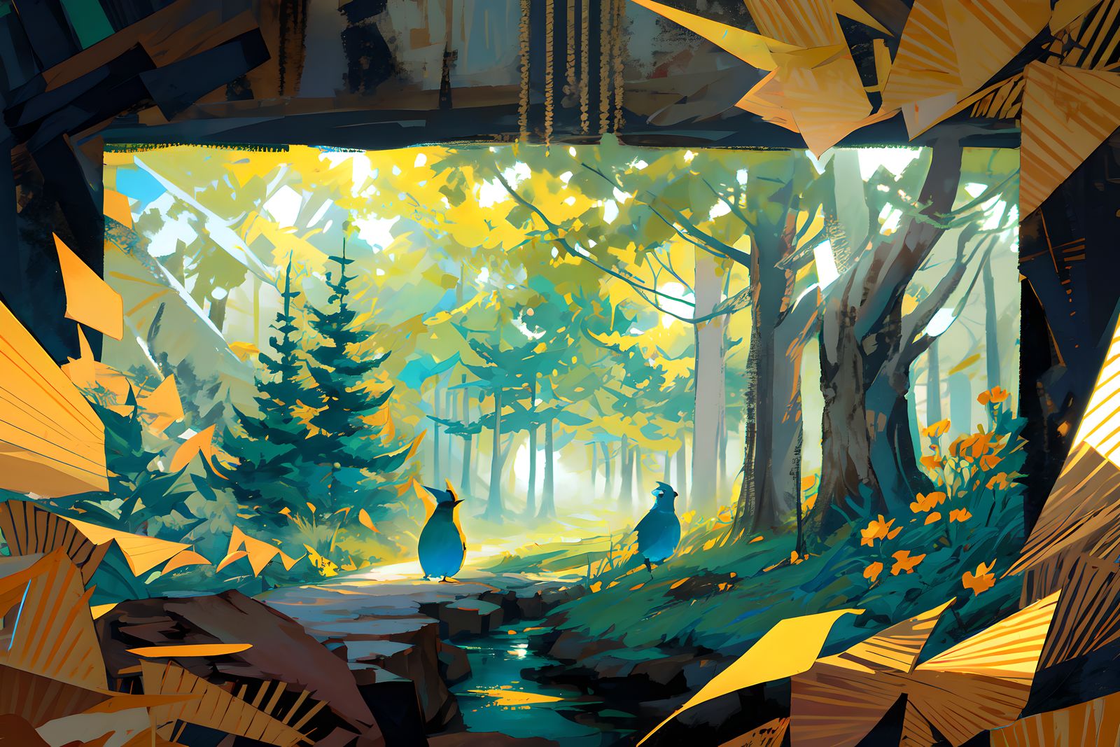 二次元森林景观小品插画图片壁纸