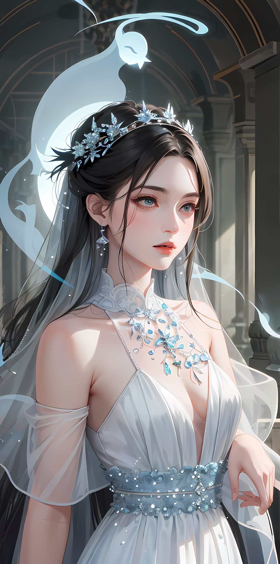 白衣美少女，闪耀珠宝，妆容精致！