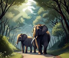 林中漫步的大象-国风自然