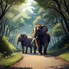 林中漫步的大象插画图片壁纸