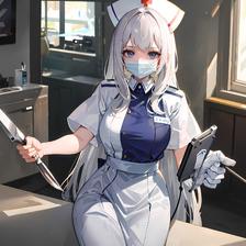 护士妹子巨乳握刀，口罩帽子全副武装插画图片壁纸