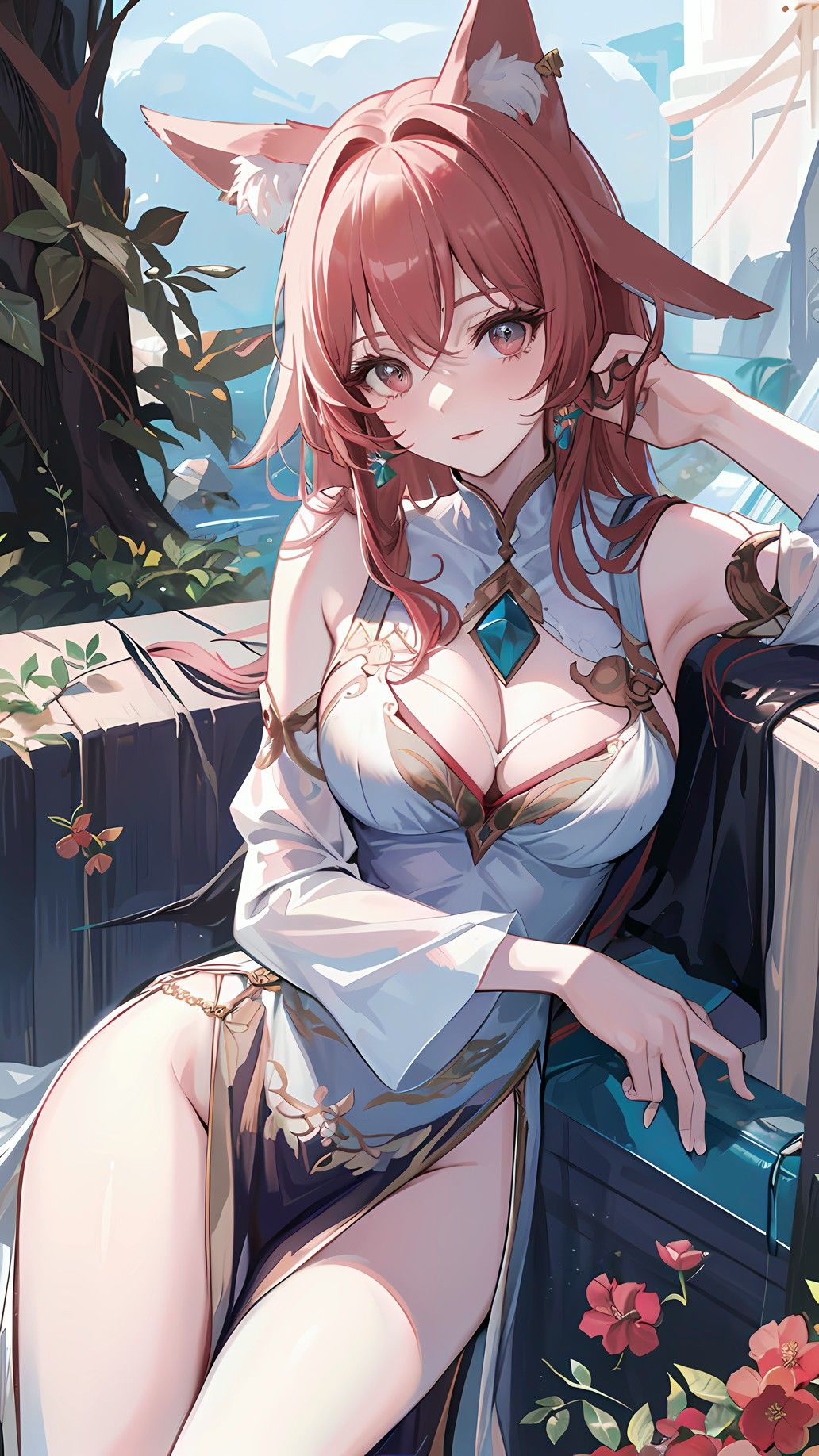 穿着旗袍的狐狸女孩插画图片壁纸