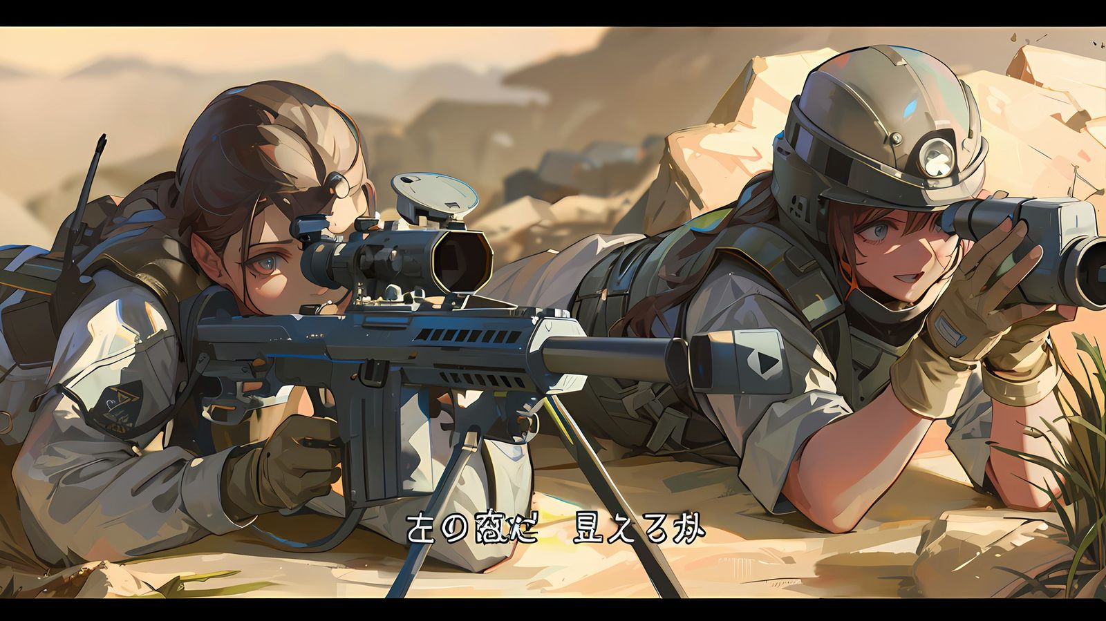 狙击手在沙漠插画图片壁纸