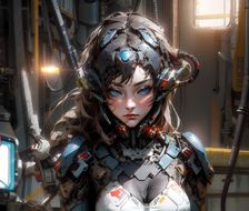 蓝眼女孩独自面对发光的电缆，掩映着科幻异世界的生机与机械。