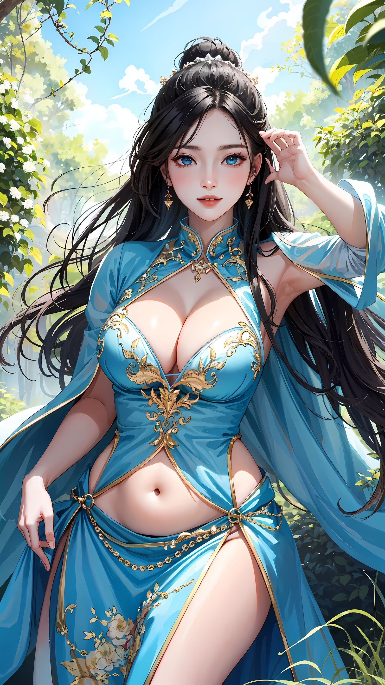 少女下午的天空姿态插画图片壁纸