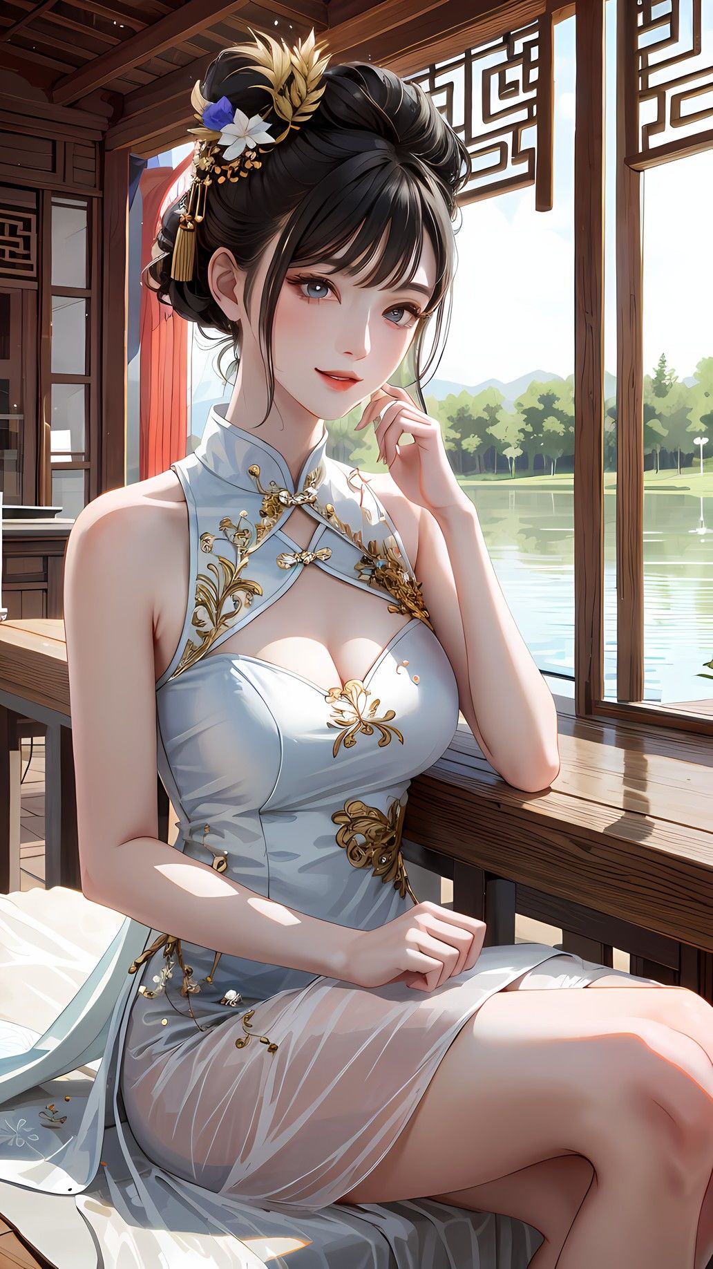 二次元美少女大秀中式风情插画图片壁纸