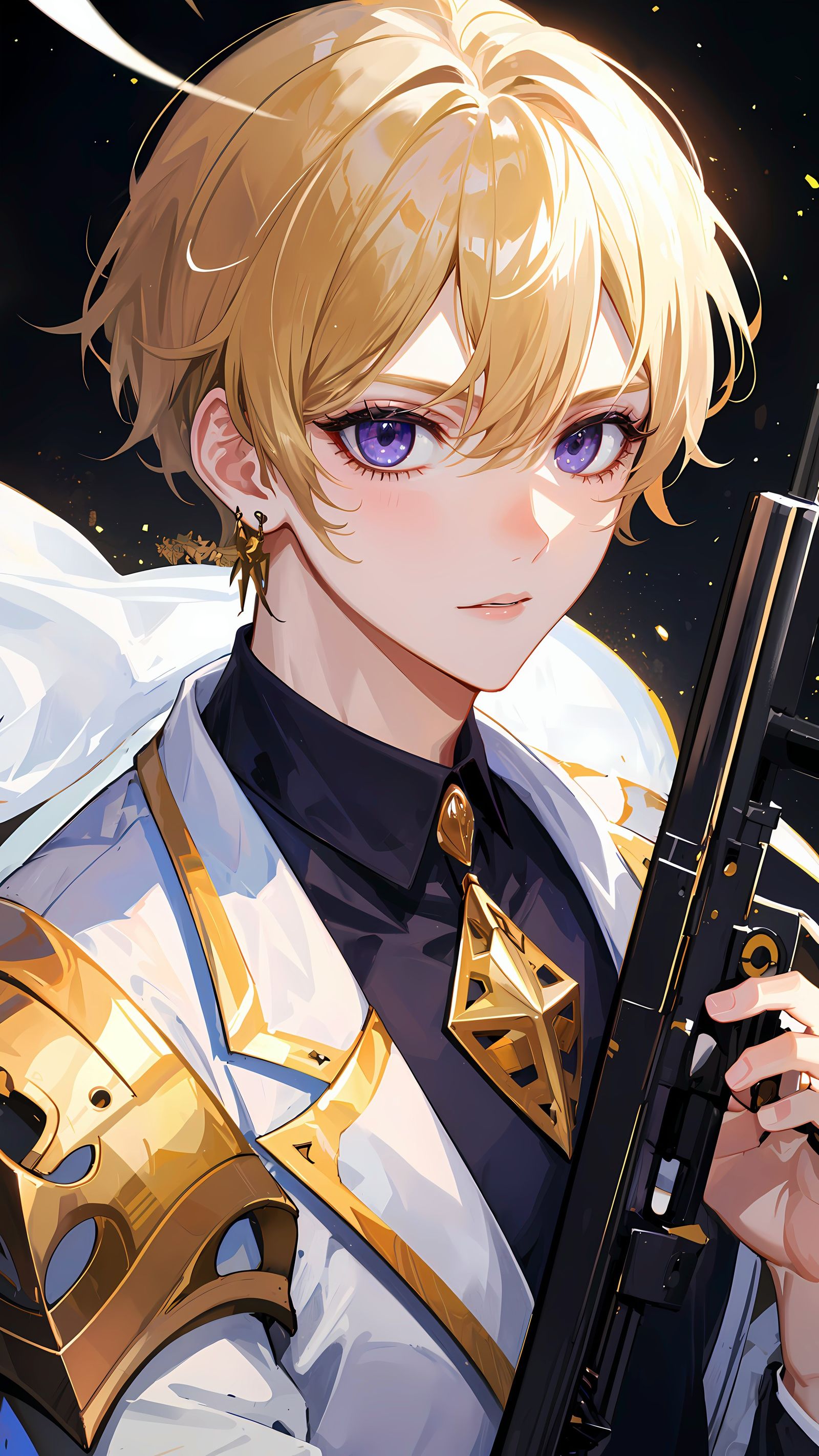 紫眼金发男孩与星空中的枪械