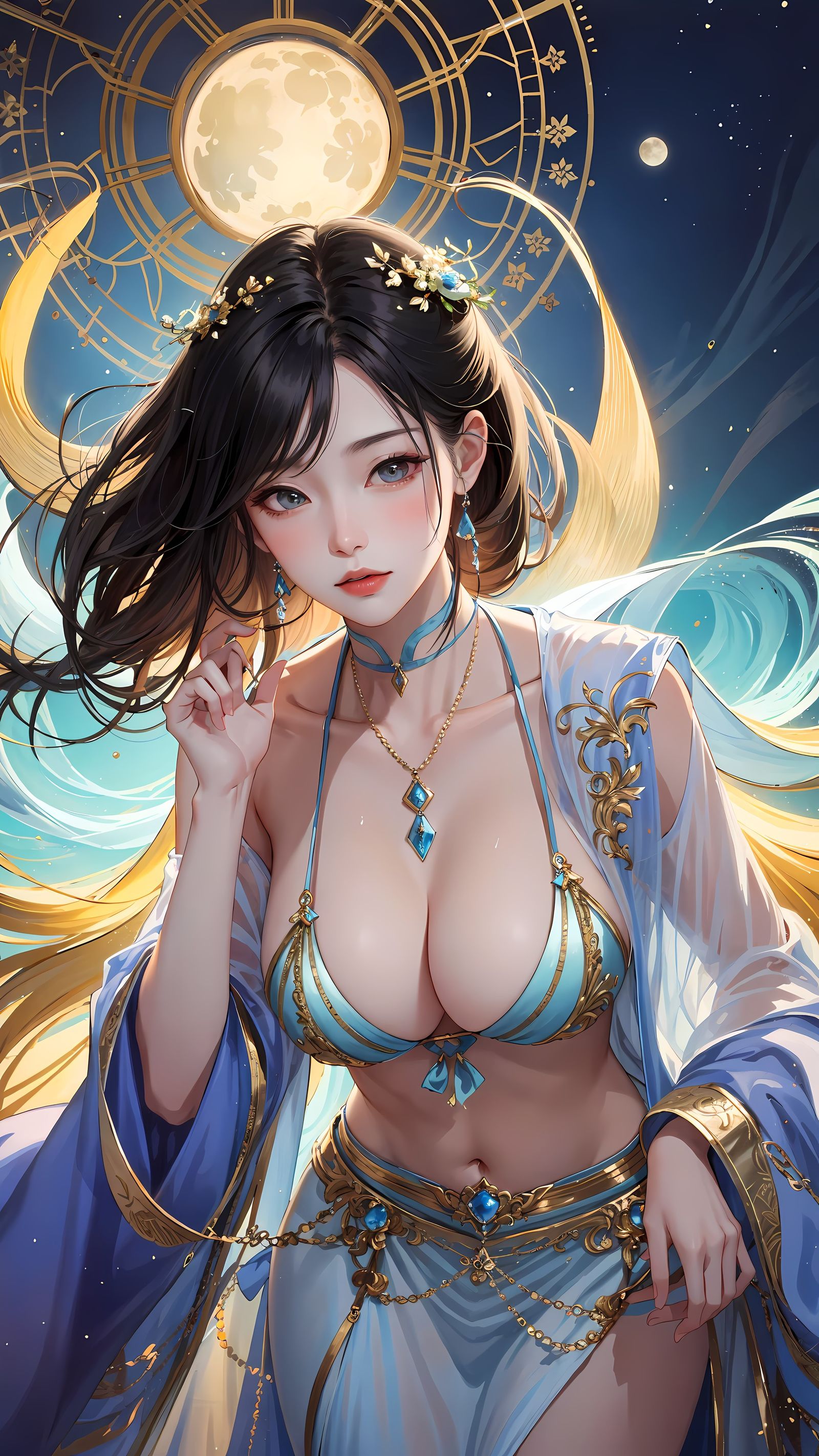 星光闪耀夜，仙女展柔情。插画图片壁纸