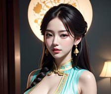 明月皎洁，独舞姑娘佩饰华美，婀娜曲线令人心醉。