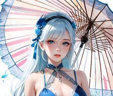 蓝色花伞的少女-2.5D写实女孩