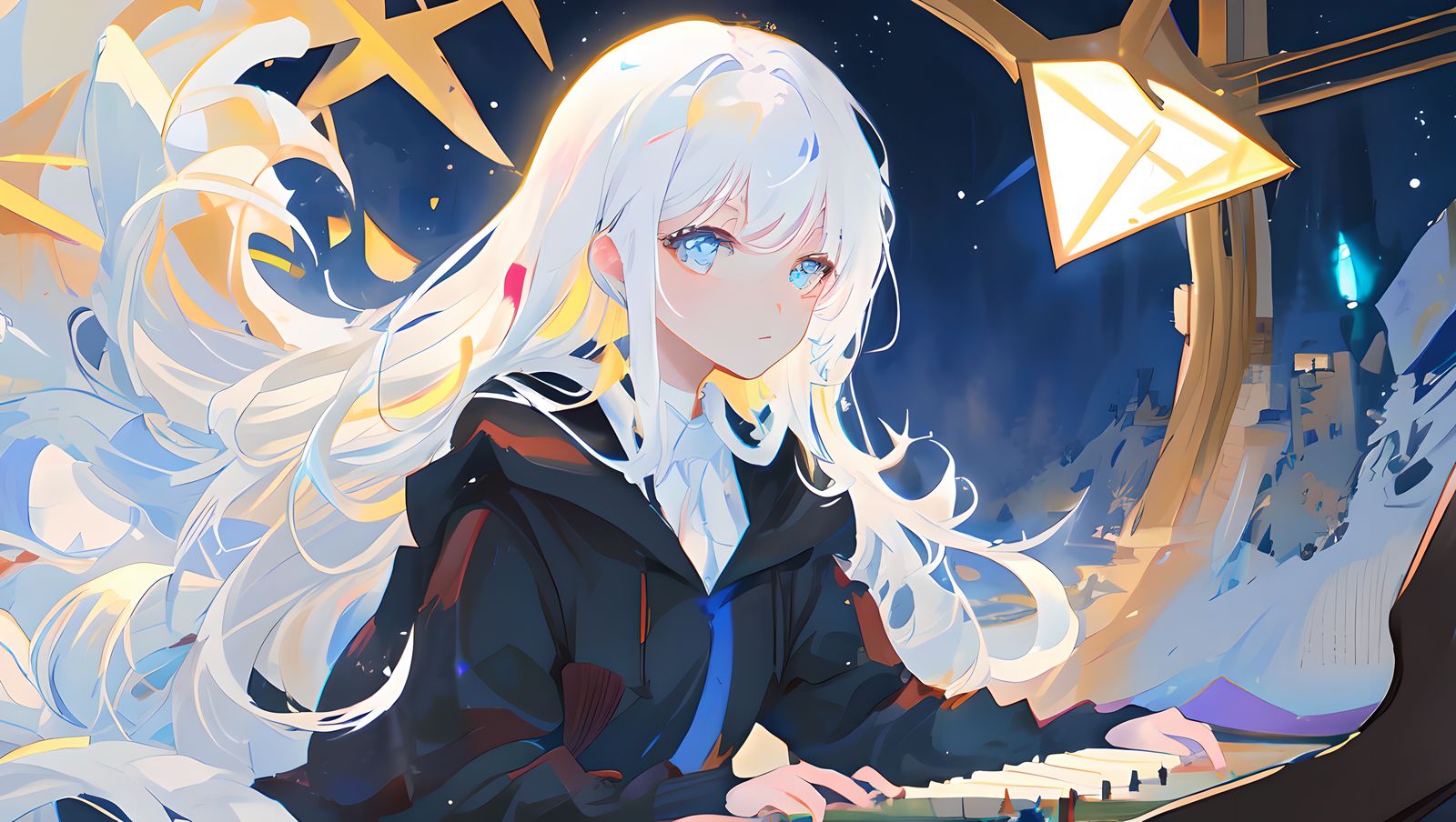 星空少女漫步插画图片壁纸