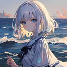 星空少女，水波浩渺。