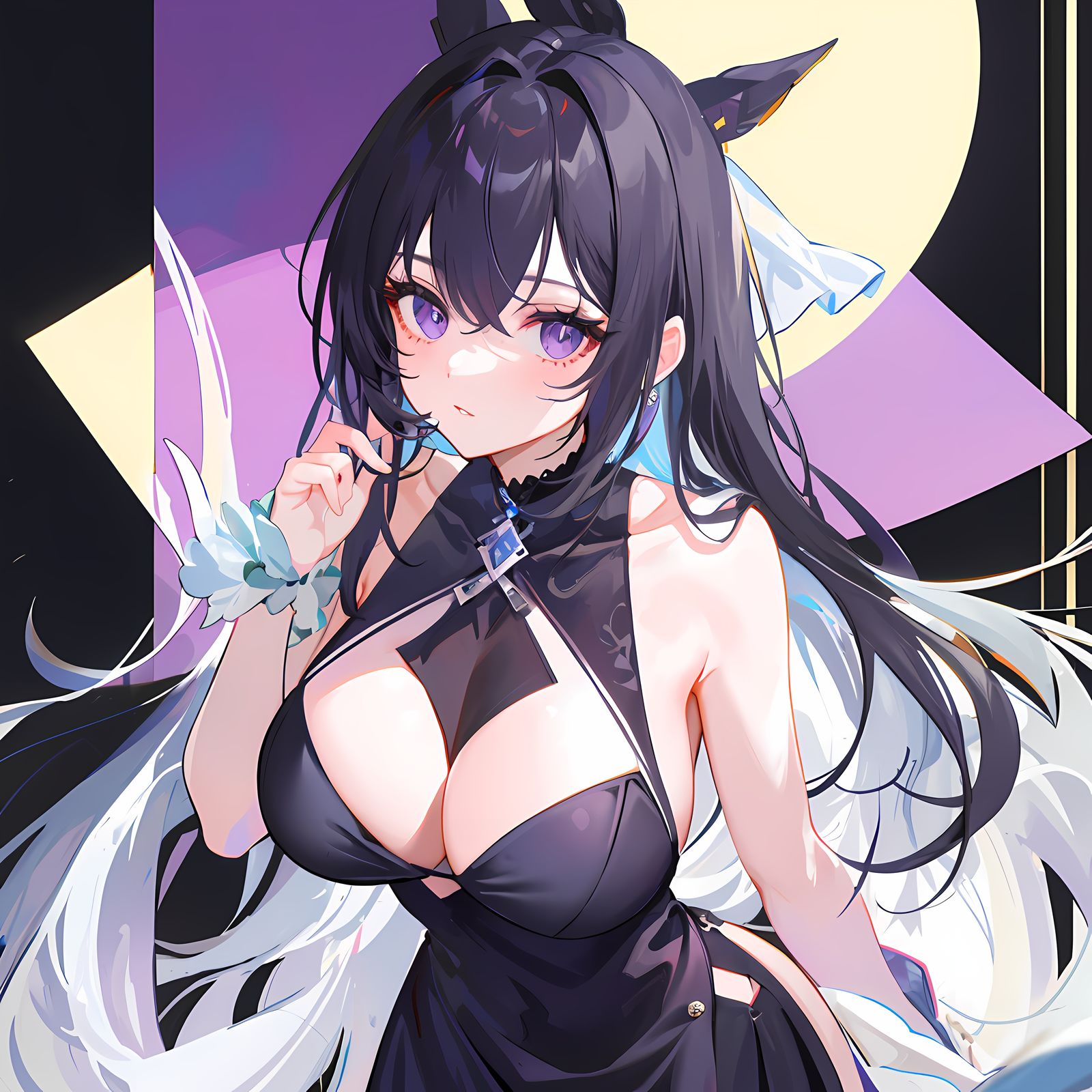 少女明月下，倾心凝望。插画图片壁纸