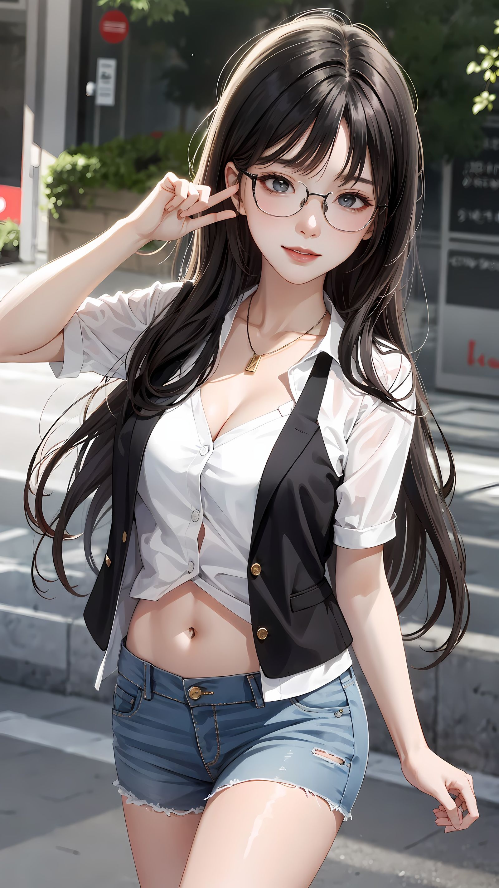 黑发少女的户外自拍