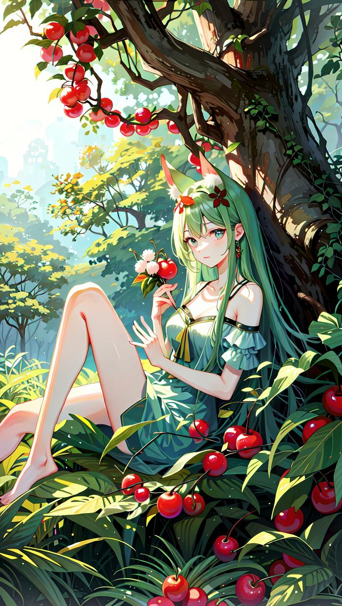 水果森林的彩虹女孩插画图片壁纸