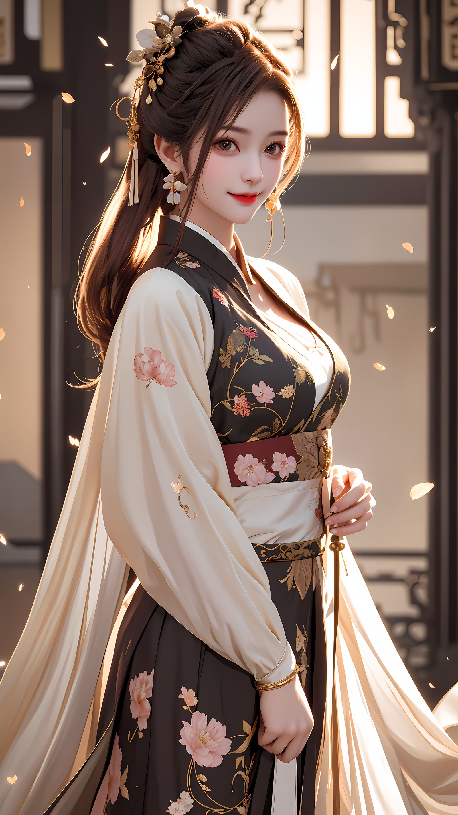 花样少女静立微笑插画图片壁纸