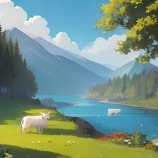 春林丘山，云淡风轻，万物自然，花开湖畔。插画图片壁纸