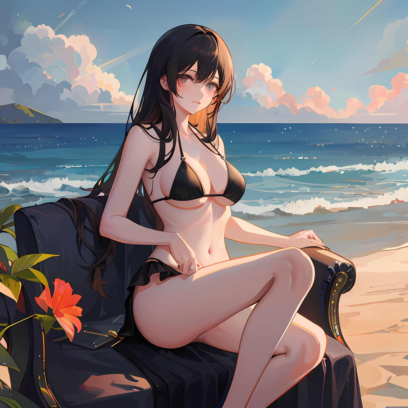 悠闲海边，单独享受美好，望向视觉，迎着阳光。插画图片壁纸