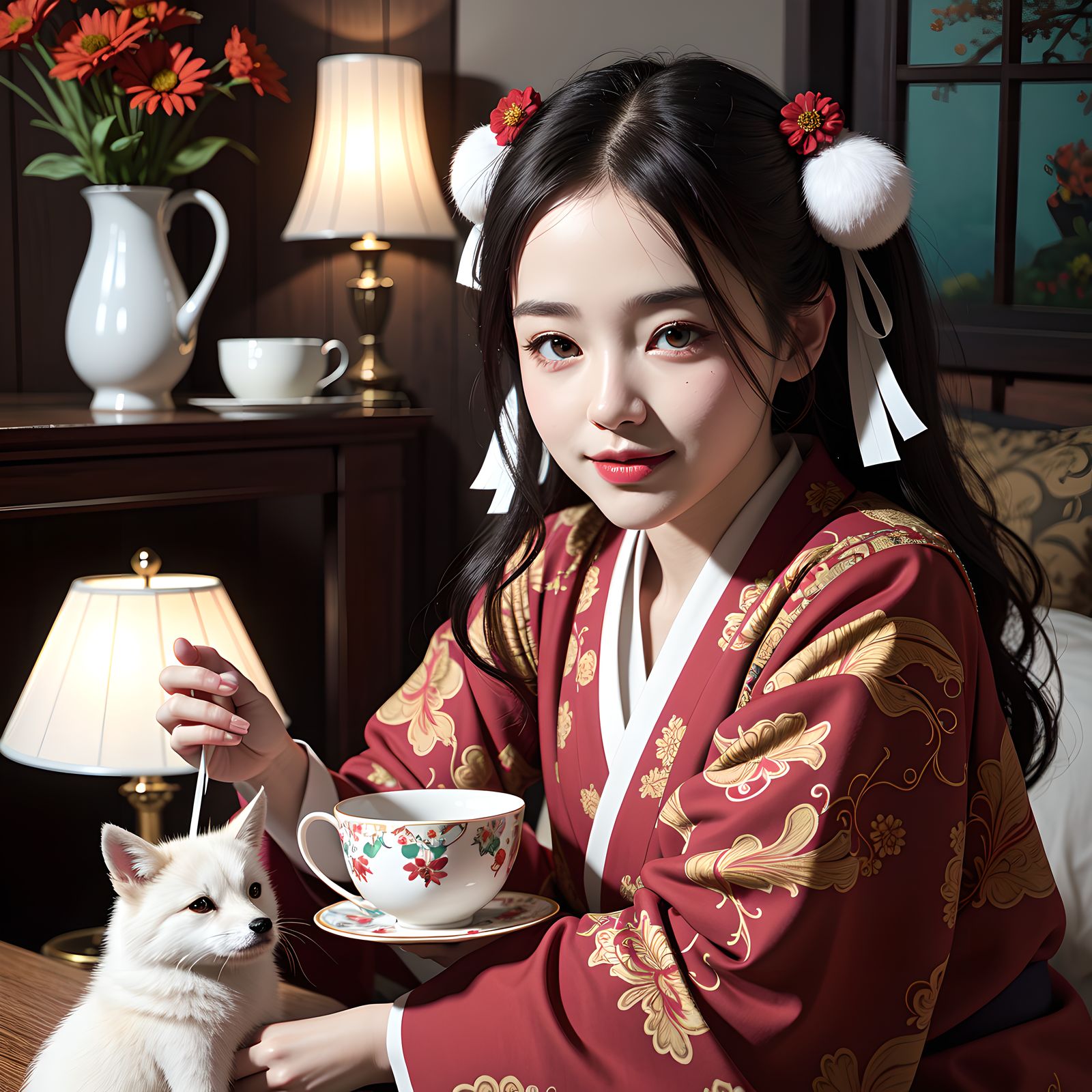 花瓶少女与宠物茶馆插画图片壁纸