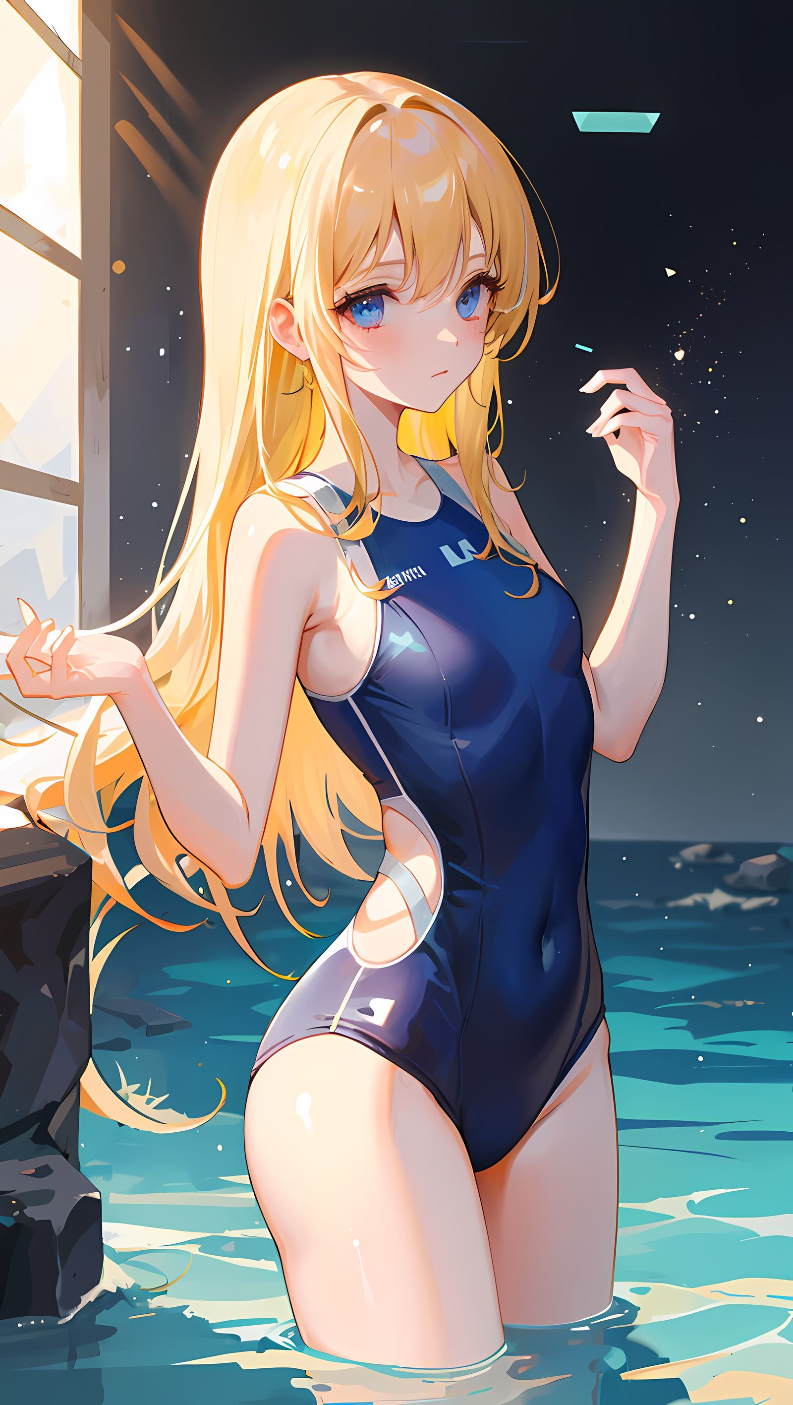 星空泳池梦插画图片壁纸