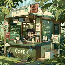 我的街边咖啡小店插画图片壁纸