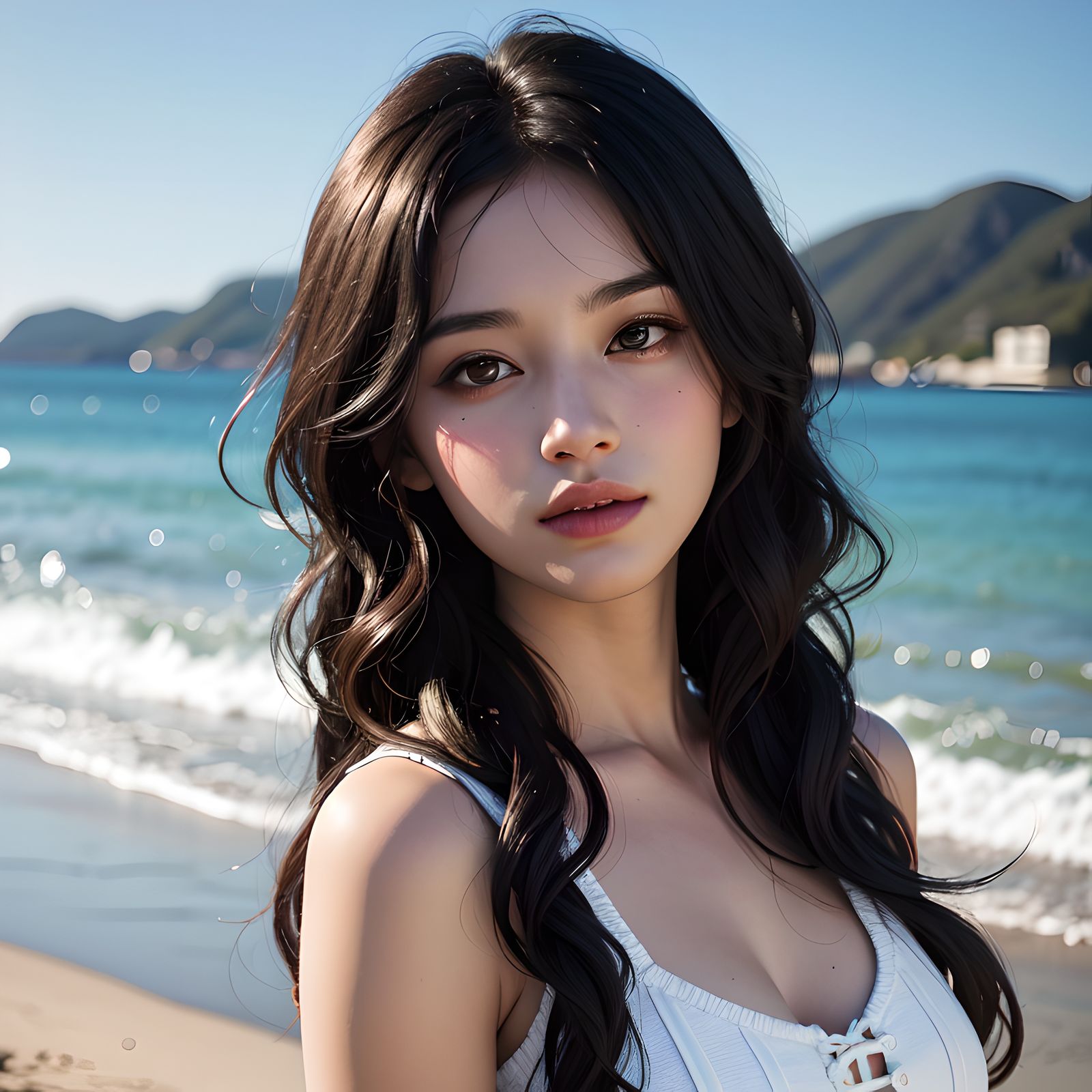 海滩少女-真人写实海滩